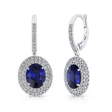 Oval Blue Stone Sapphire Dangle Diamond Earrings At Rs 49000 Pair In Mumbai