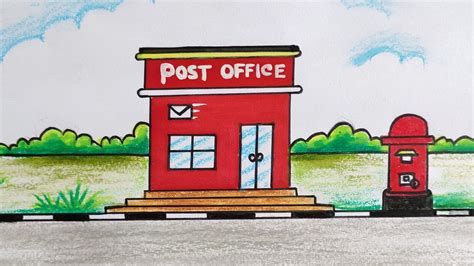 World Post Office Day Drawing How To Draw Post Office Scenery Post