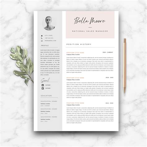 Pink Resume Template With Photo For Microsoft Word Etsy