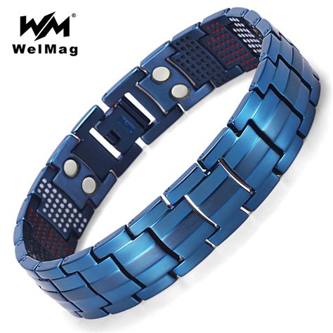 Welmag Charm Blue Titanium Bracelets Bangles Negative Ion Magnetic