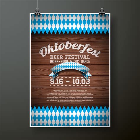 Oktoberfest Poster Vector Illustration With Flag On Wood Texture