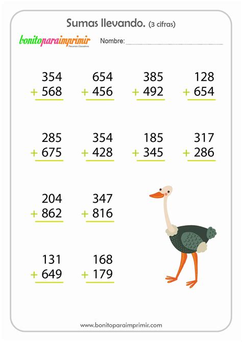 Sumas De Tres Cifras Bonito Para Imprimir