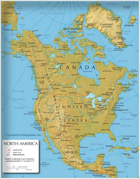 Labeled Map Of North America With Countries In Pdf