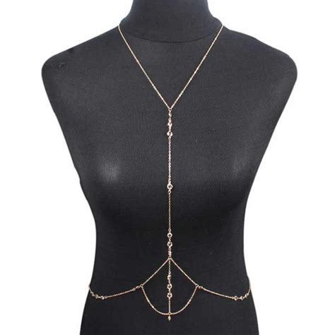 Boho Crystal Rhinestone Bikini Body Sexy Chain Necklaces Gold Silver