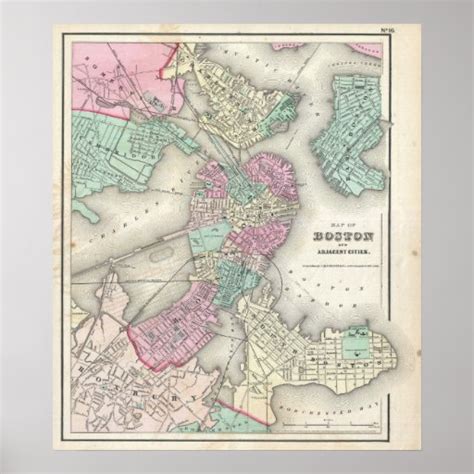 Vintage Map Of Boston Harbor 1857 Poster Zazzle