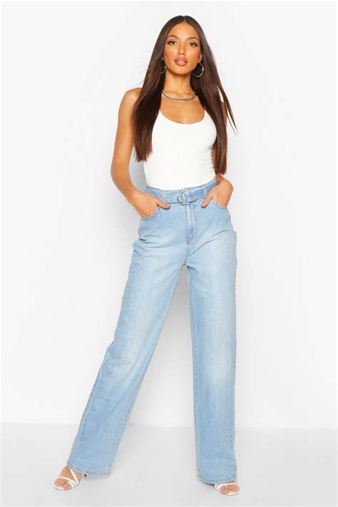 Tall Denim High Waisted Belted Straight Leg Jeans High Waisted Flare