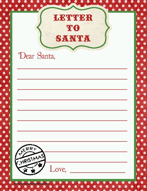Letter To Santa Printable Template Free Printable Templates
