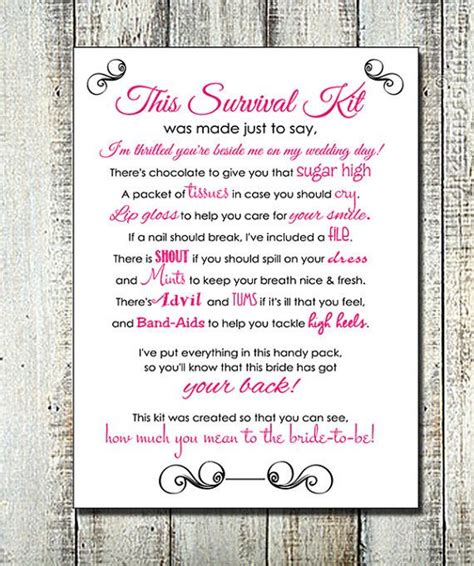 Bride Survival Kit Poem Free Printable