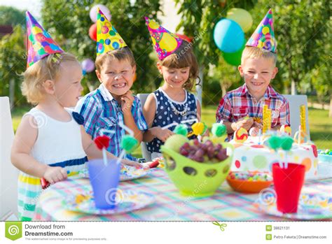 Group Of Kids Having Fun At Birthday Party Stock Image Image Of