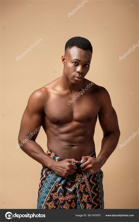 Sexy Naked Tribal Afro Man Covered Blanket Posing Isolated Beige Stock Photo By HayDmitriy