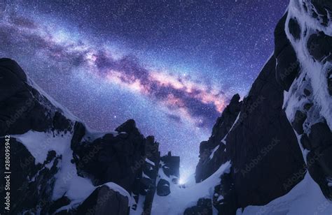 Milky Way And Snowy Mountains Space Beautiful Nature Snow Covered