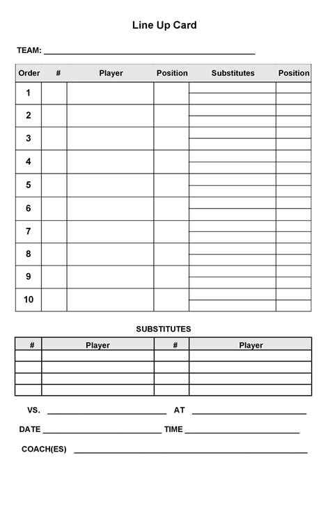 Baseball Lineup Card Printable The Coach Keeps A Copy Of The Baseball Position Template In The