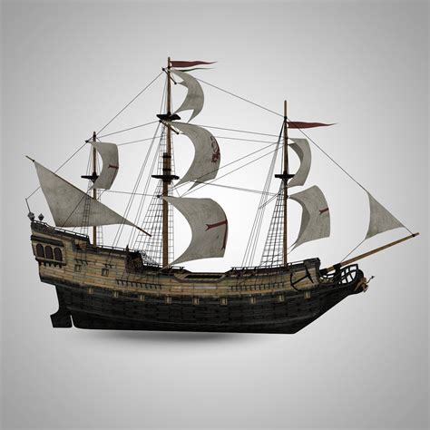 Galleon Sailing Pirate Ship Black Pearl 3d Model Fbx C4d