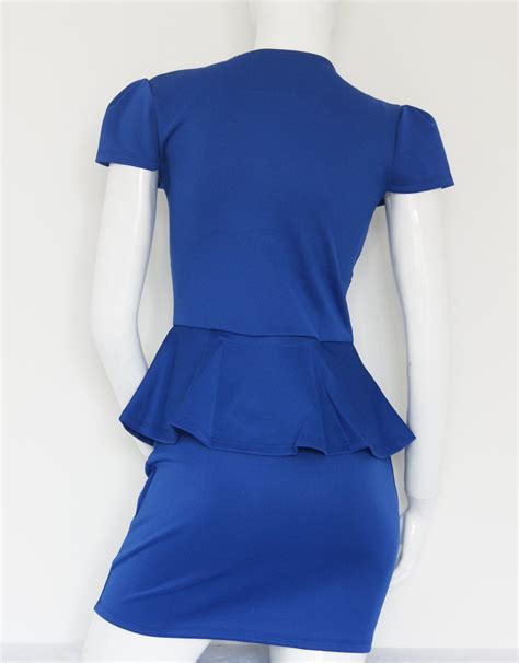 Short Sleeves Formal Dresses New Mini Dresses Blue Fashion Slim Peplum Dress