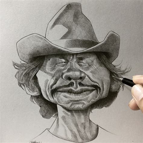 A Drawing Of A Man Wearing A Cowboy Hat And Holding A Pencil In His Hand