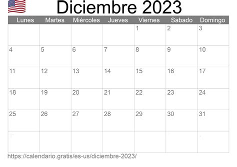 Calendario Diciembre 2023 De Estados Unidos De América En Español ☑️ Calendariogratis