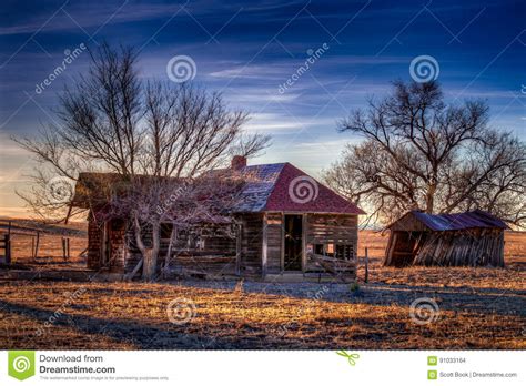 Old Farmhouse Under Deep Blue Sky Stock Photo Image Of Prairie Time