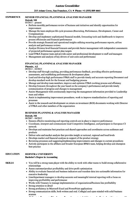 It manages all operational and strategic tasks in the areas of business planning, management and control for an organization. Planning Analysis Manager Resume Samples | Velvet Jobs
