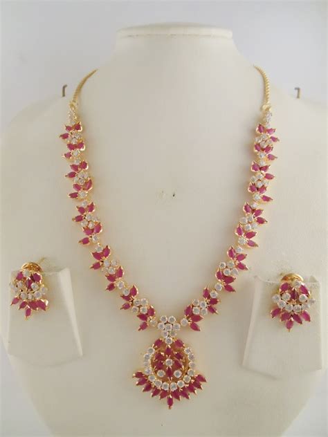 Indian Jewelry Ruby And White Stone Necklaces