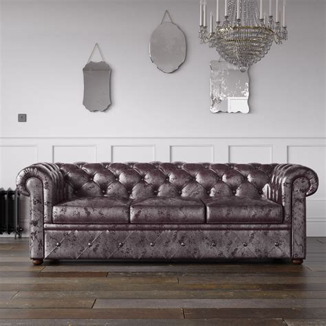 Chesterfield Crushed Velvet Sofa Lavender Endure Fabrics