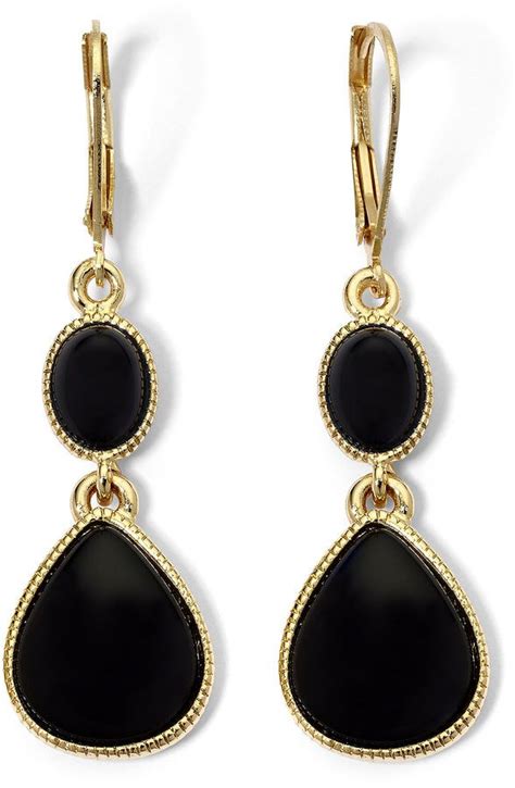 Monet Jewelry Monet Gold Tone Black Double Drop Earrings Cartier Yves