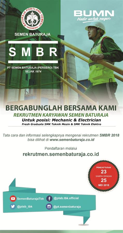 Temukan info lowongan pekerjaan menarik dan terbaru mei 2021 di batam hanya di jobs.id. Karier - PT. Semen Baturaja (Persero) Tbk
