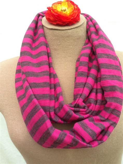 Items Similar To Fuchsia And Grey Striped Infinity Scarf On Etsy