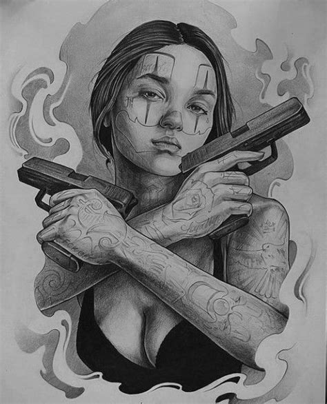 Chicano Tattoos Sleeve Chicano Style Tattoo Black And White Drawing Black And Grey Tattoos