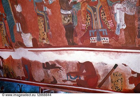 Mexico Mayan Frescoes Procession Of Elaborately Dressed Mayans