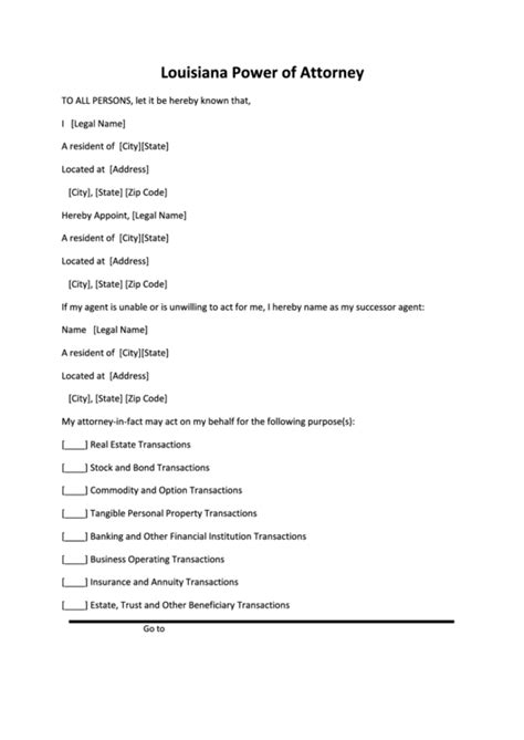 Power Of Attorney Form Louisiana Printable Pdf Download