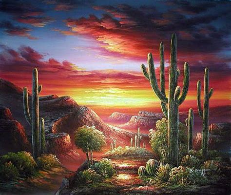 Southwest Cactus Landscape Desert Painting Desert Art