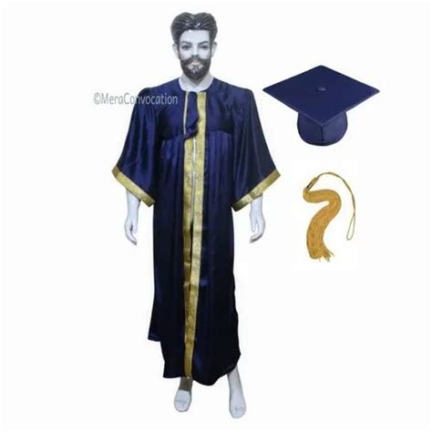 Navy Blue Shiny Graduation Gown And Cap With Golden Border At Rs 140
