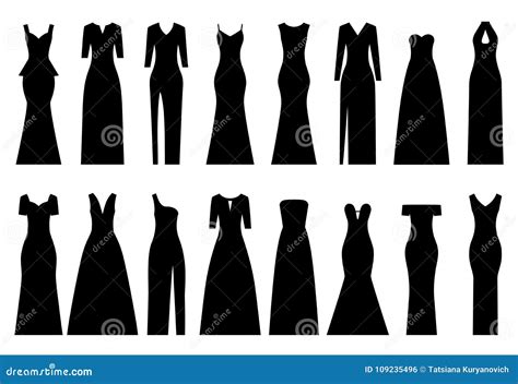 Set Of Silhouettes Of Evening Dresses Vector Illustration Stock Vector