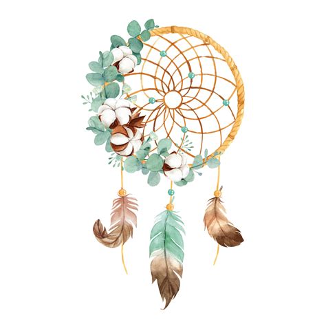 Watercolor Dreamcatcher With Cotton Flower And Eucalyptus 9535666