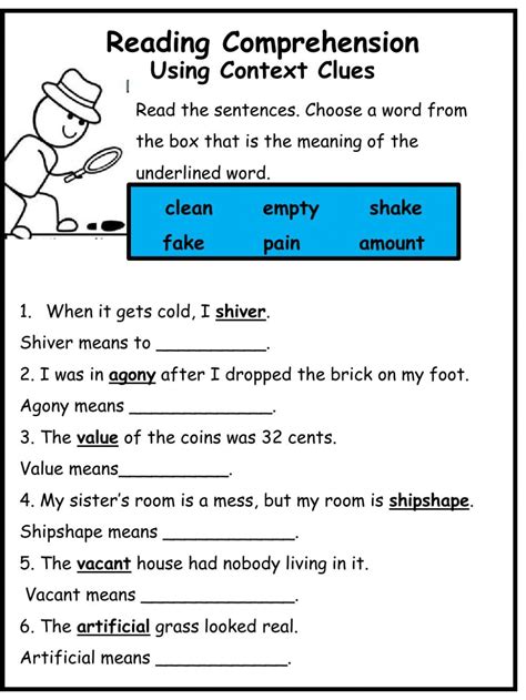 Context Clues Worksheets With Answers Grade 4