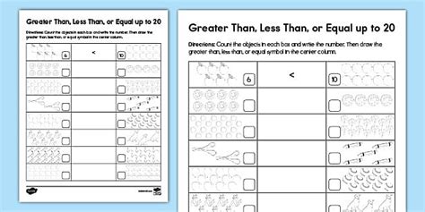 Kindergarten Greater Than Less Than Or Equal Up To 20