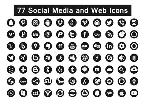66 Circle Social Media Icons Black Editorial Stock Image Illustration
