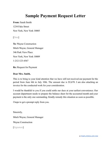 Sample Payment Request Letter Download Printable Pdf Templateroller