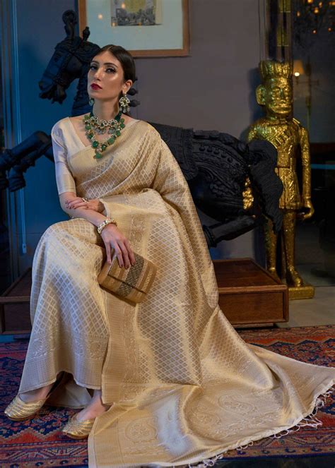 Sabyasachi Designer Silk Saree In Golden Creme Embellished Etsy