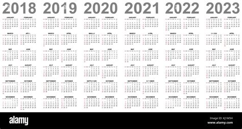 Simple Editable Vector Calendars For Year 2018 2019 2020 2021 2022 2023
