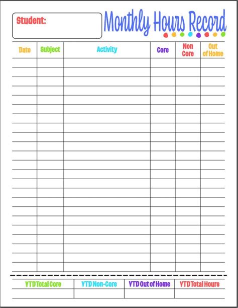 Homeschool Hours Log Monthly Hours Record Printable Hours Etsy