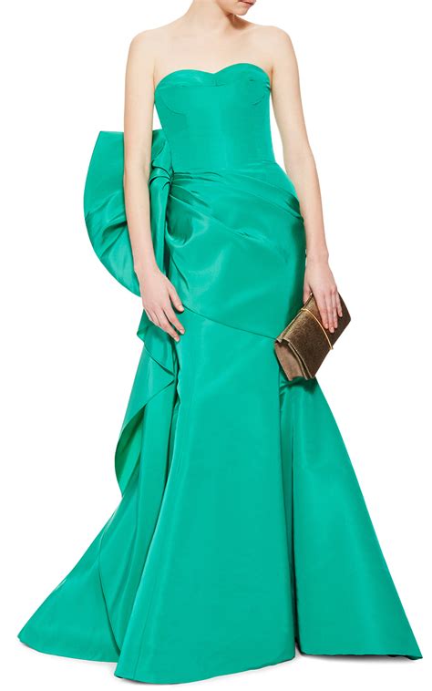 Lyst Oscar De La Renta Emerald Green Ruffled Evening Gown In Green