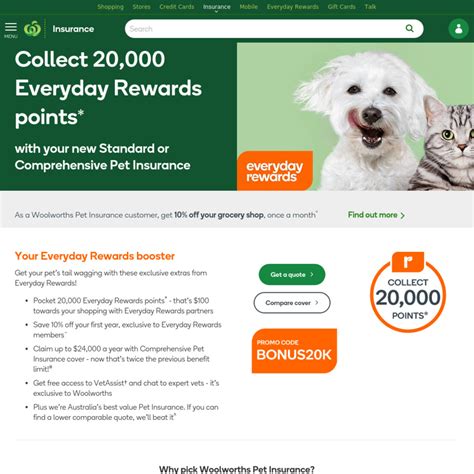 Get direct access to 1st rewards insurance through official links provided below. Collect 20,000 Everyday Rewards Points on Selected Woolworths Pet Insurance Policy - OzBargain
