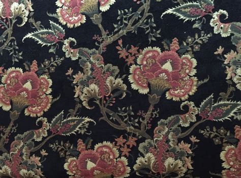 Black Jacobean Fabric Black Floral Upholstery Fabric By