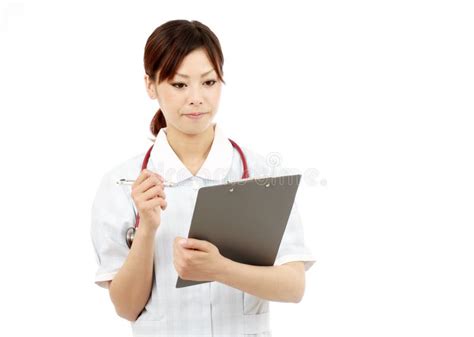 Young Female Nurse With Clipboard Stock Photo Image Of Folder