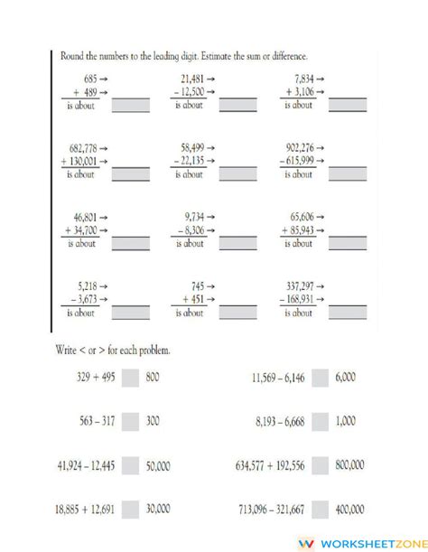 Estimating Sums And Differences Worksheet Zone