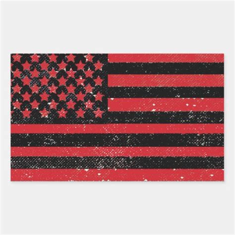 Black Red Grunge American Flag Rectangular Sticker Zazzle
