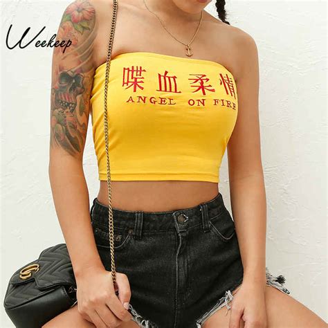 Aliexpress Com Buy Weekeep Women Sexy Strapless Tube Top Letter Print