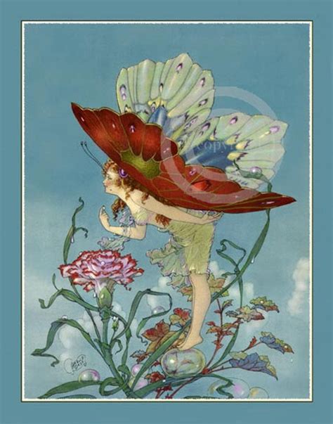 Whimsical Bubble Fairy Print By Harold Gaze Rare Butterfly Etsy