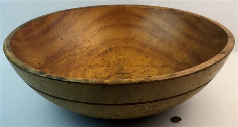 Lot Antique Primitive Large Wooden Bowl W Grooved Banded Line 18 X
